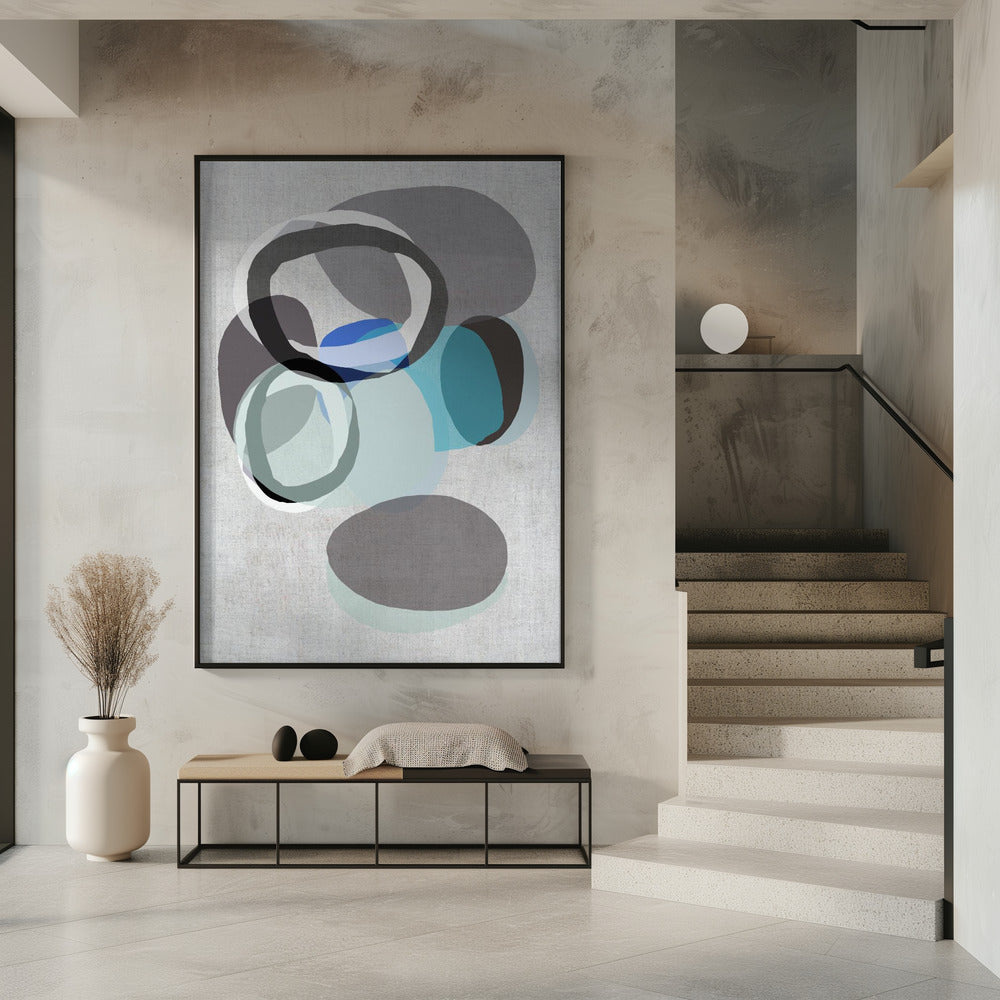 Abstract Shapes in Blues, Greys and Black Rings | Poster