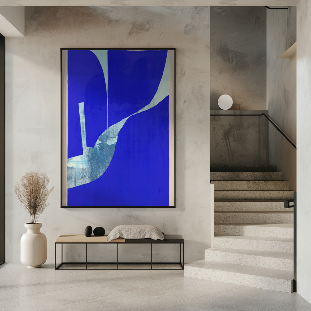 Blue Background With A Dynamic White Curve | Poster