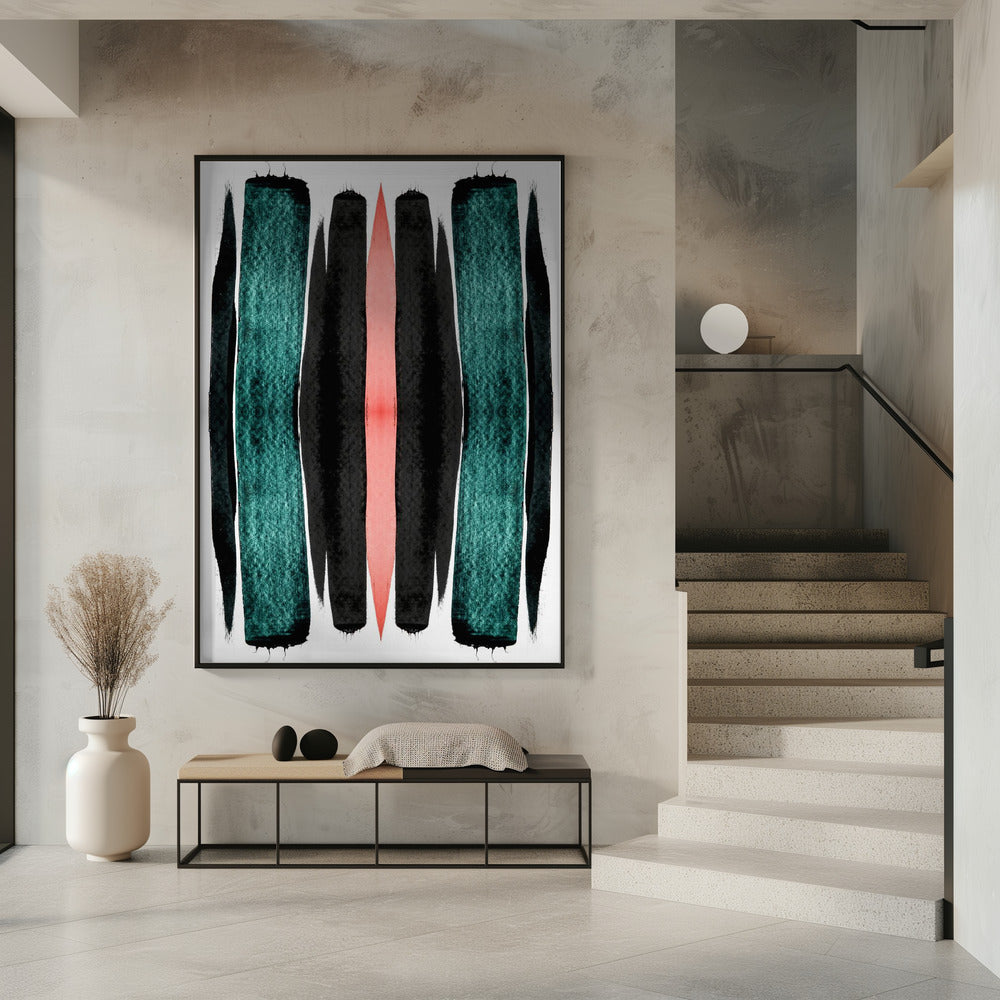 Turquoise And Black Vertical Stripes | Poster