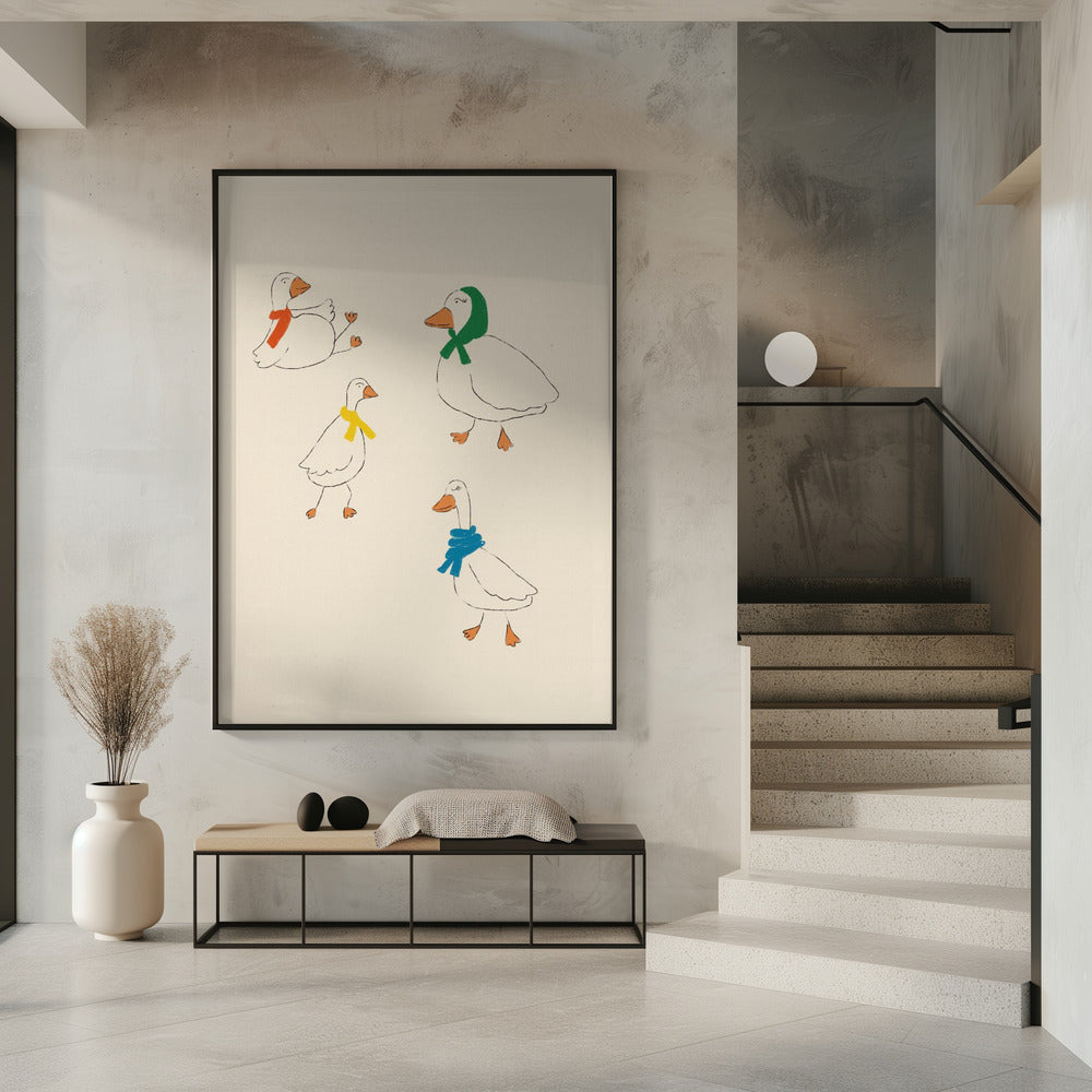 Ducks Adorned in Colorful Scarves | Poster