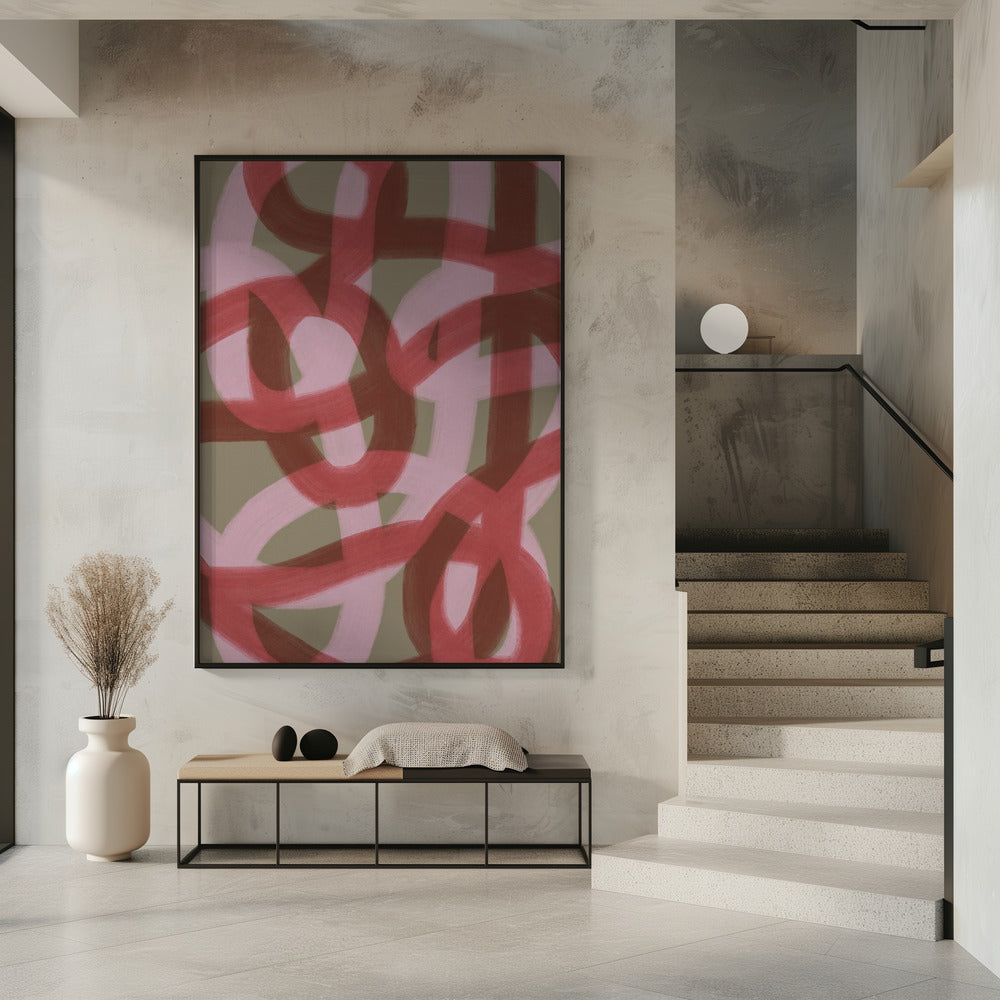 Intertwined Red and Pink Loops | Poster