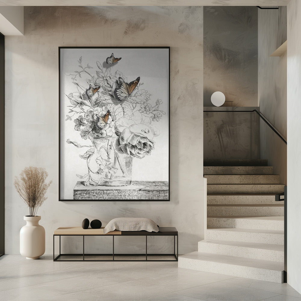 The Butterflies &amp; The Vase With Flowers | Poster
