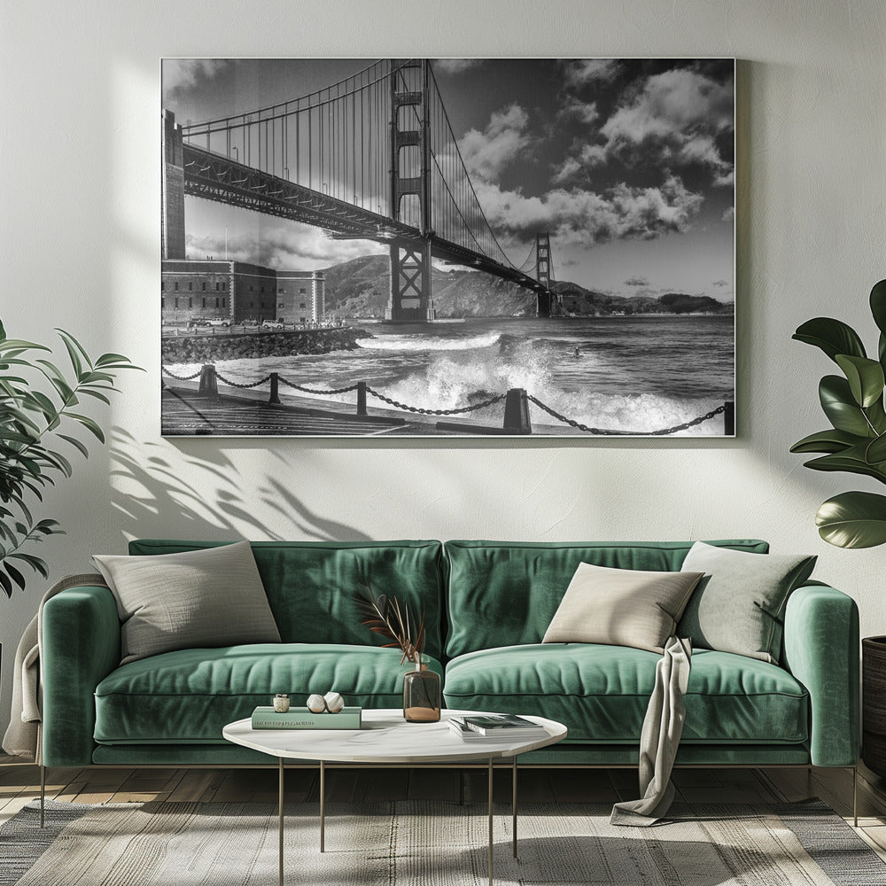 Surfing under the Golden Gate Bridge | Canvas