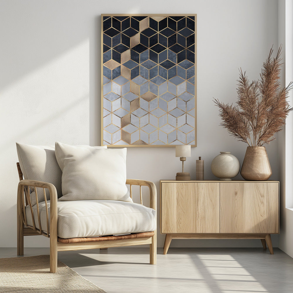 Soft Blue Gradient Cubes | Poster