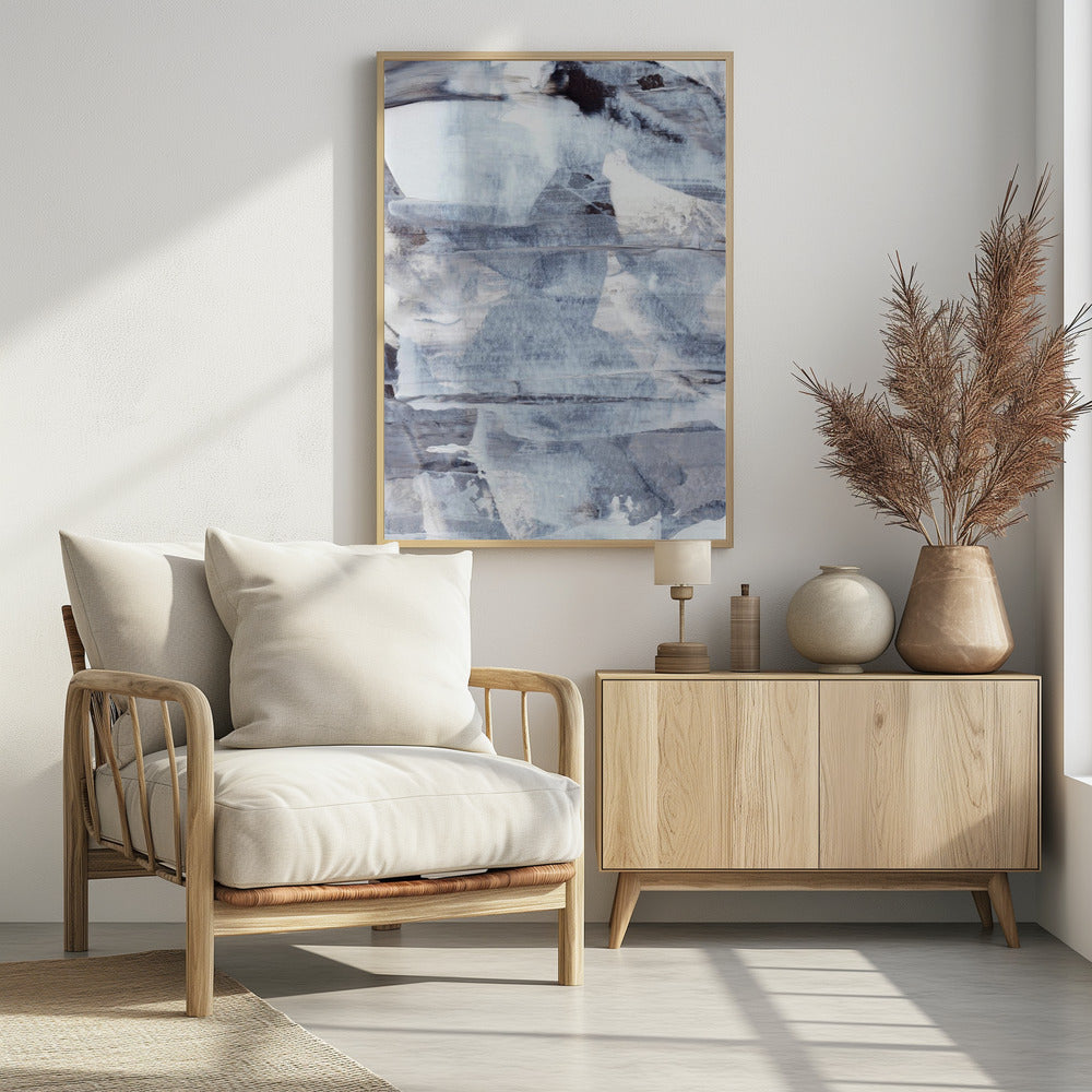 Brushstrokes in Shades of Gray Blue and White | Poster