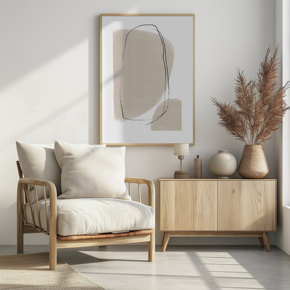 Soft Beige Shapes And Fluid Black Lines | Poster