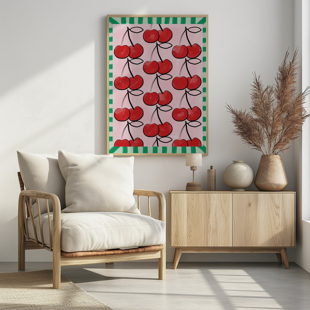 Red Cherries on a Pink | Poster