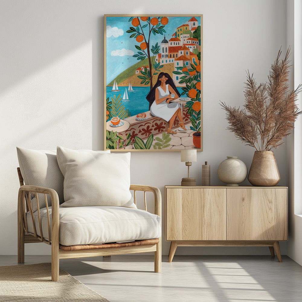 Travel poster woman in Mediterranean coast | Poster