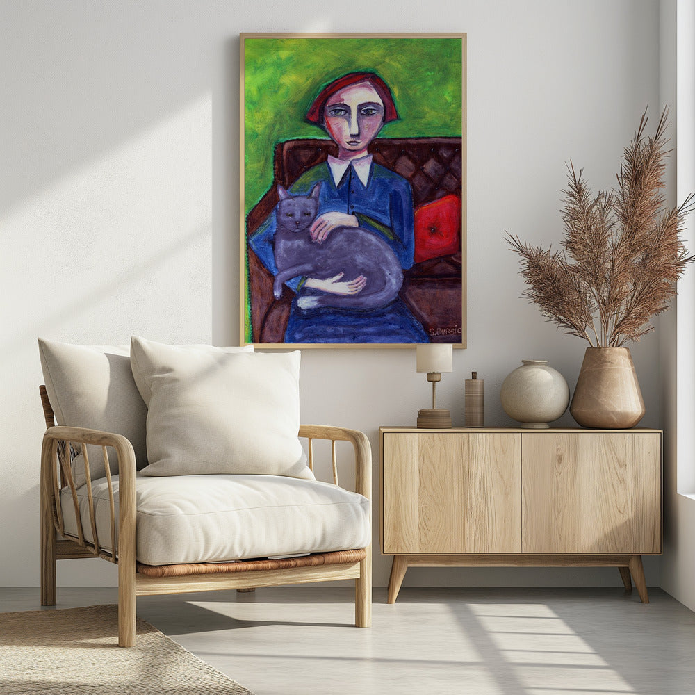 Lady on Couch with cat | Poster