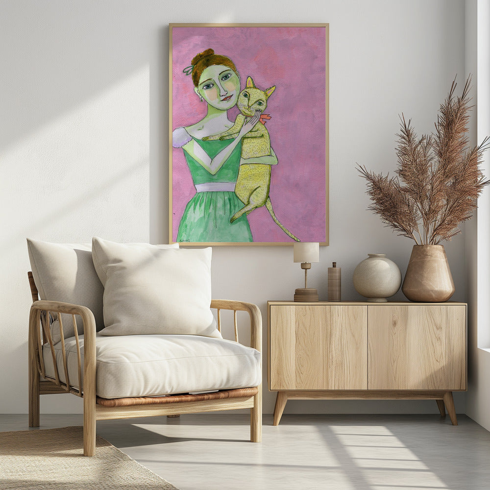 Lady with yellow cat | Poster