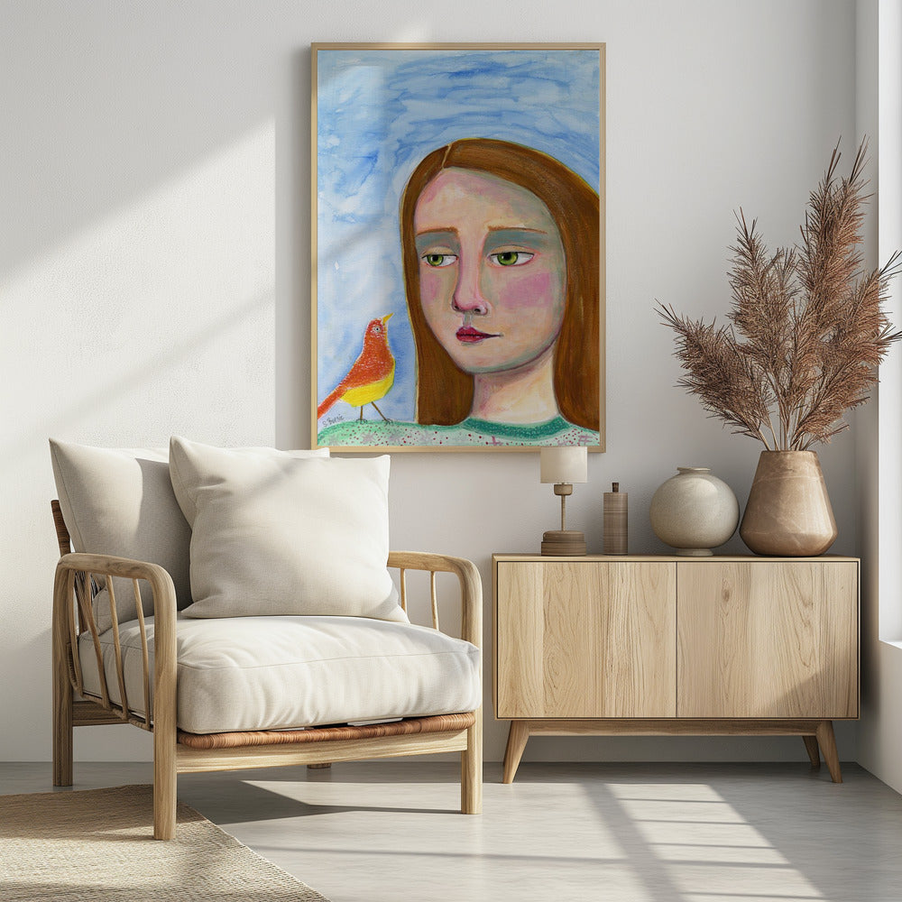 Lady With little Bird | Poster