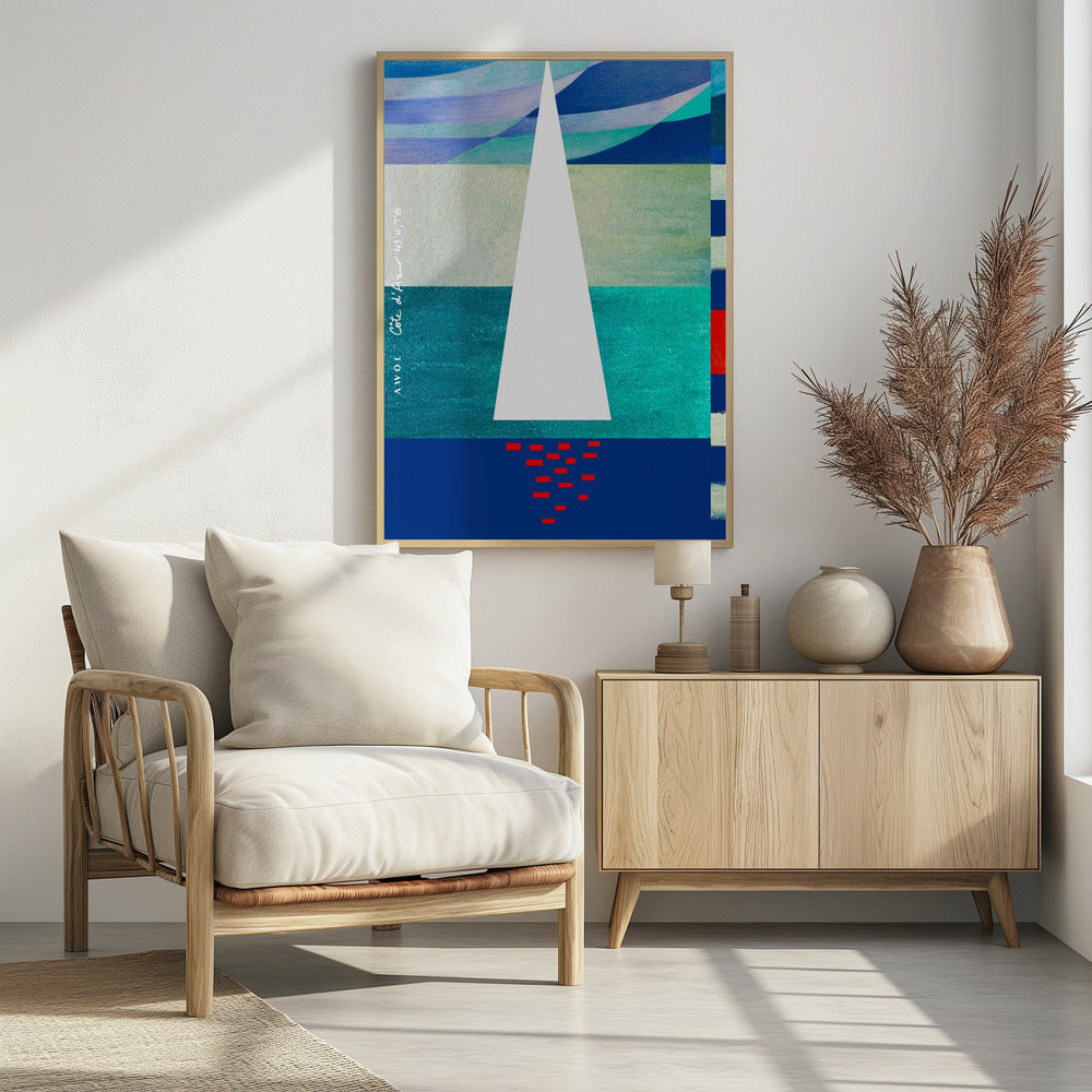 Abstract Sailboat On The French Riviera, Colourful Côte d&#039;Azur Art Print | Poster