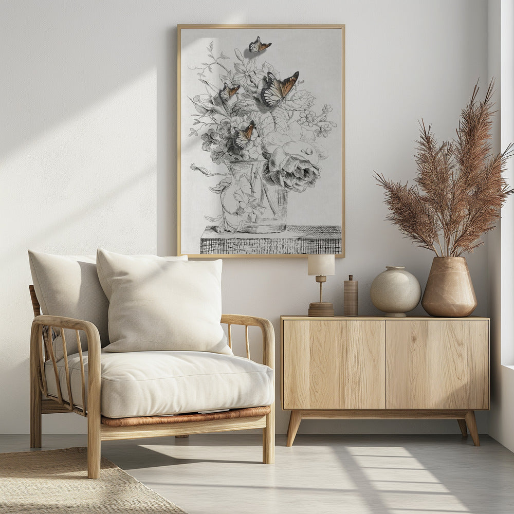 The Butterflies &amp; The Vase With Flowers | Poster