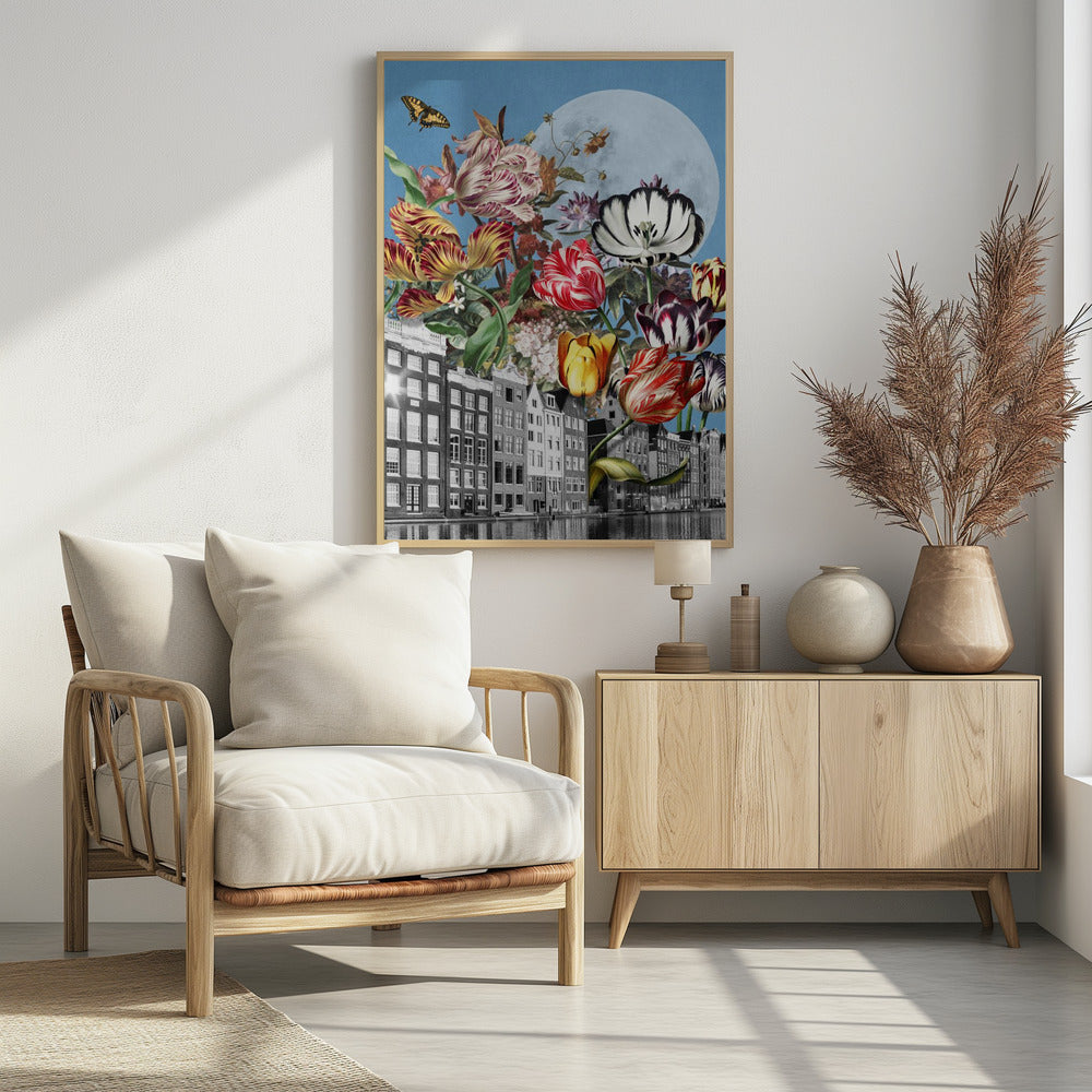 Vibrant Tulips And Intricate Butterflies | Poster