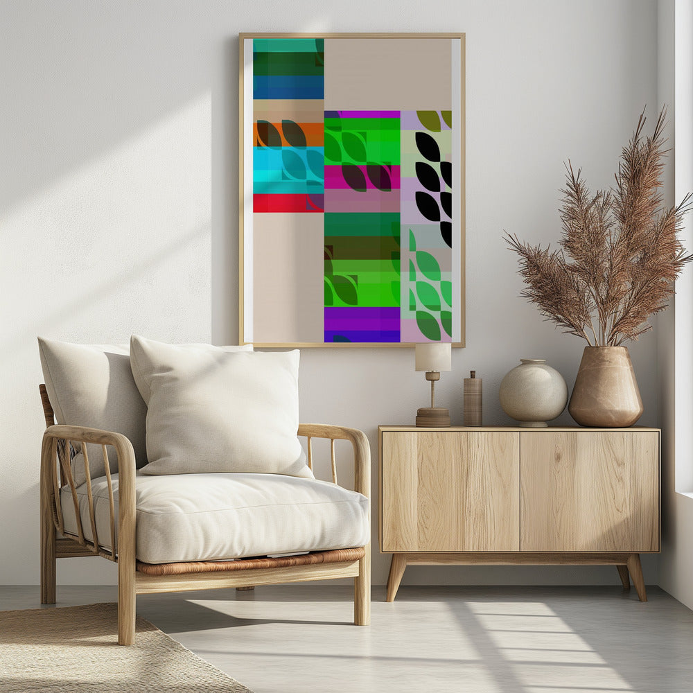 Vibrant Geometric Shapes And Leaf Patterns | Poster