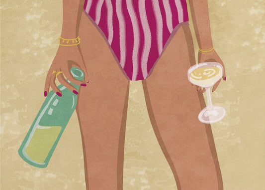 Girl with wine at the beach | Canvas