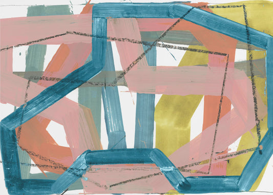Blue &amp; Pink Abstract Lines Art Print | Poster