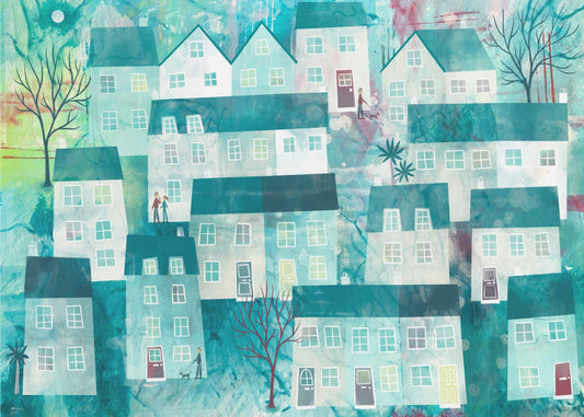 Whimsical Village Scene With Stylized Houses | Poster