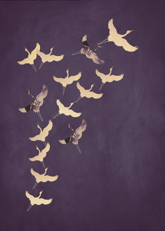 Purple Flying Cranes | Canvas