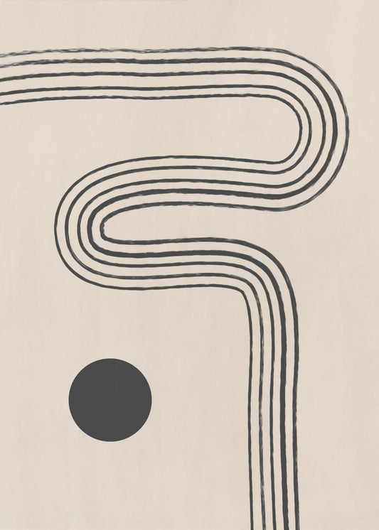 Black Curved Lines and a Circle | Canvas