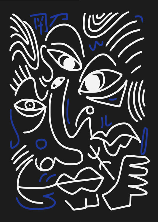 White And Blue Lines On A Black Background | Canvas