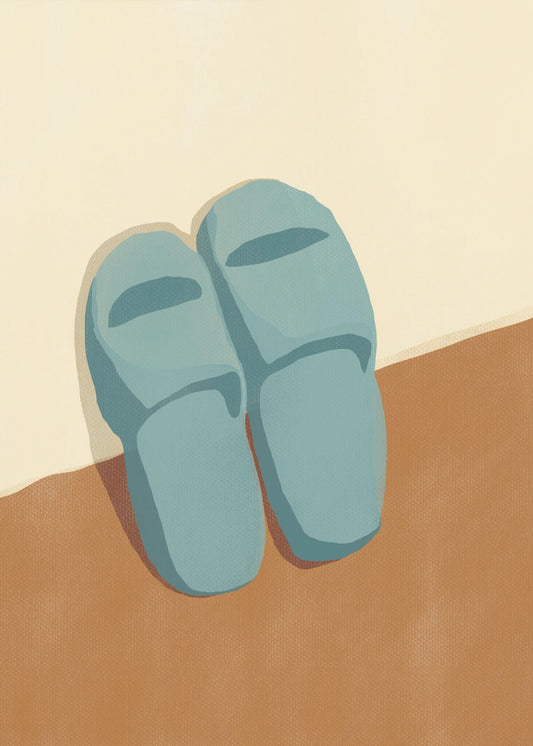 Blue Slippers On A Brown And Beige Background | Poster