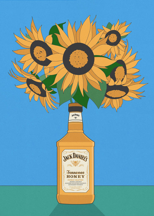 Sunflowers in Honey Whiskey Retro Illustration | Canvas