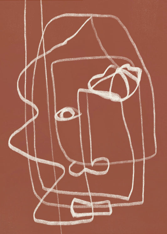 Line Art Abstract Portrait Terracotta 03 | Poster