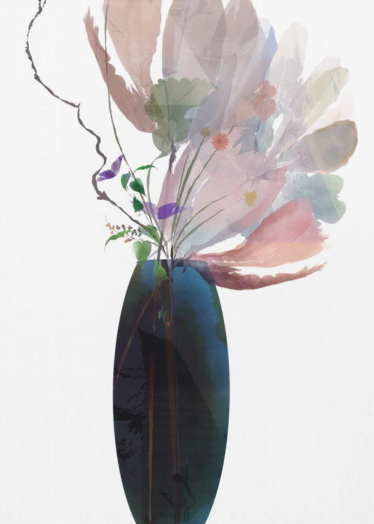 Blush Pink Floral In Blue Glass Vase | Poster