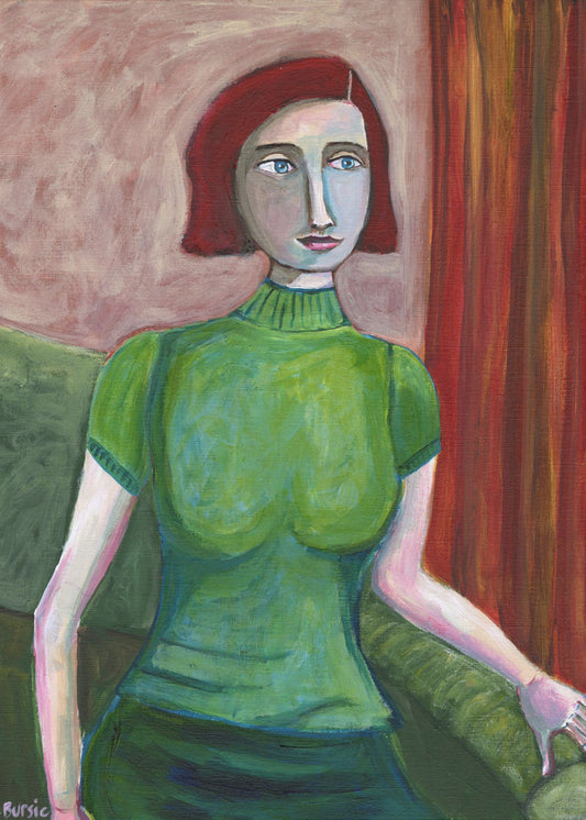Vintage Red Head in Green | Canvas