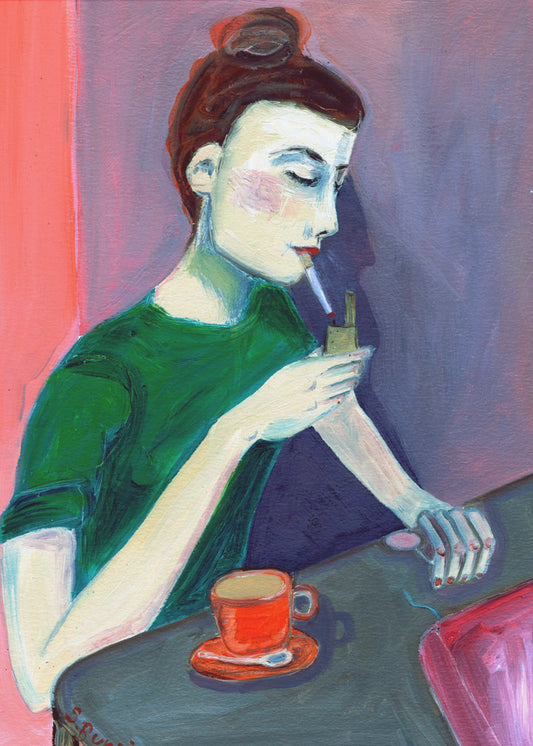 Lady lighting cigarette | Canvas