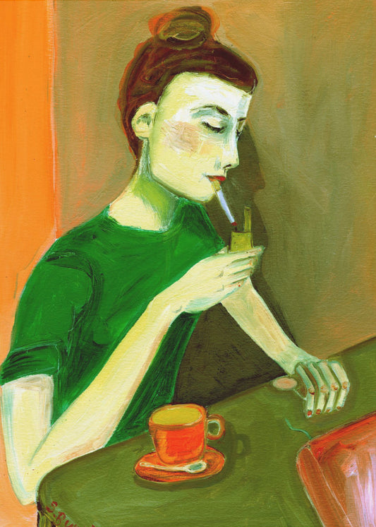 Lady lighting cigarette | Canvas