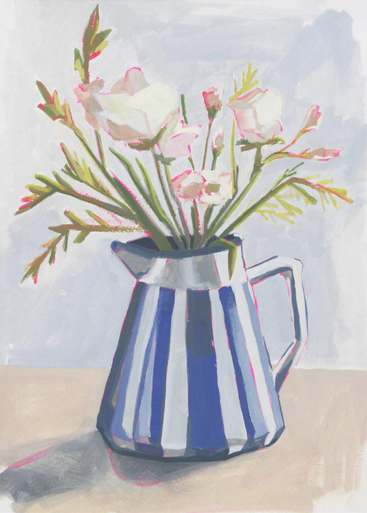 Fresh flowers in a striped vase I | Poster