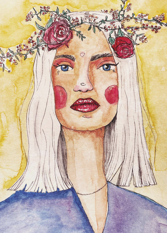 Lady with flower wreath | Canvas