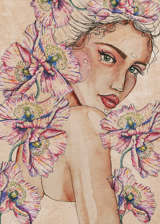Woman wih Poppies | Canvas