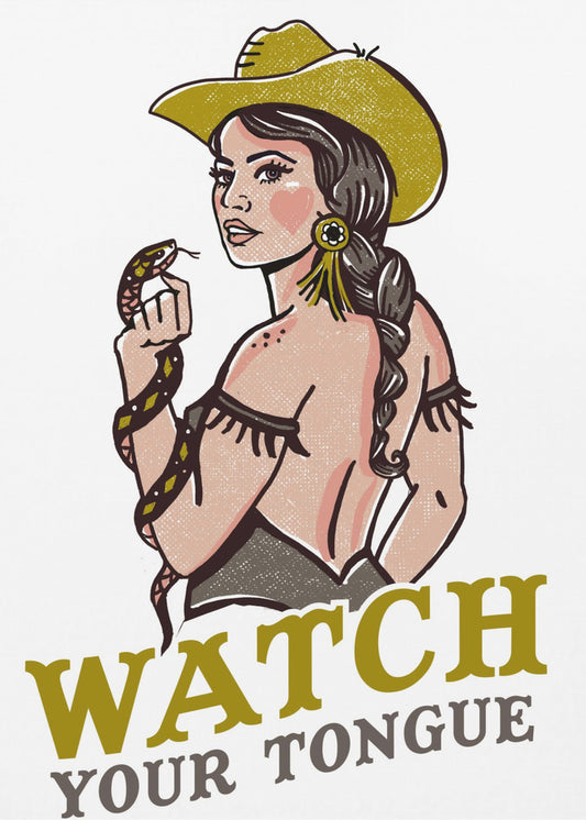 Watch Your Tongue Badass Pin-Up Cowgirl &amp; Rattlesnake | Canvas