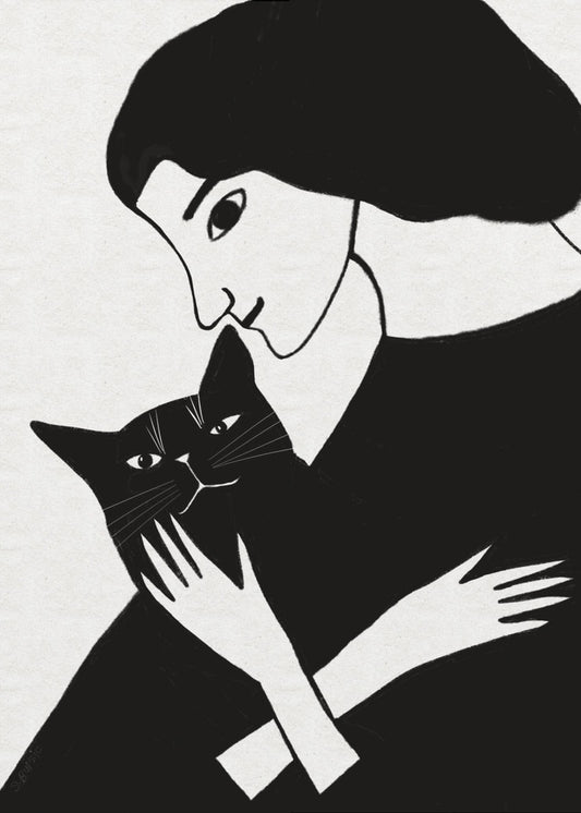 Cat Lady with Black Cat | Canvas