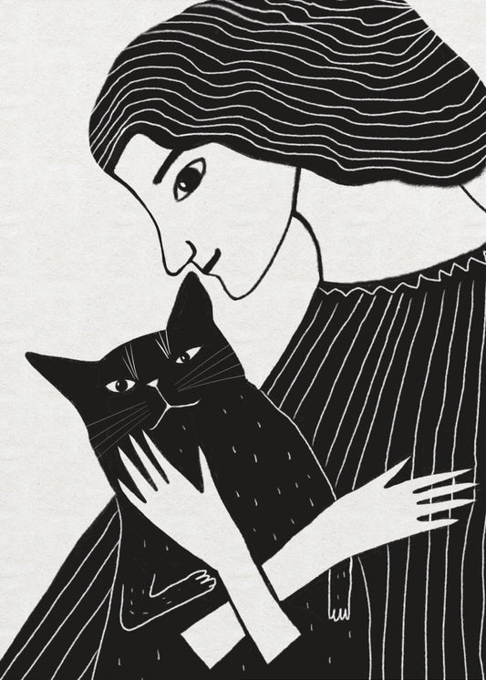 Cat Lady with Black Cat | Canvas