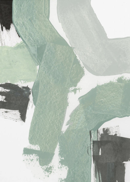 Abstract Green &amp; Black Shapes No2 Print | Poster