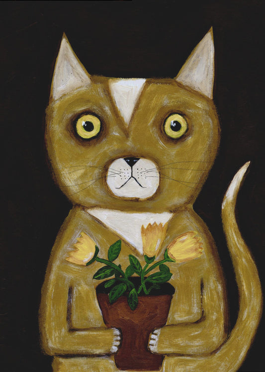 Pot Plant Cat black background | Poster