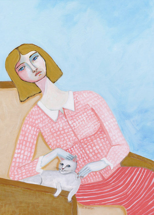 Lady with white cat | Poster