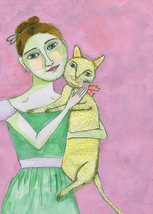 Lady with yellow cat | Poster