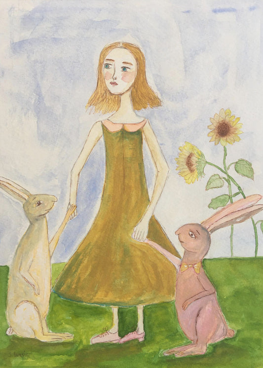 Girl with her rabbits | Canvas