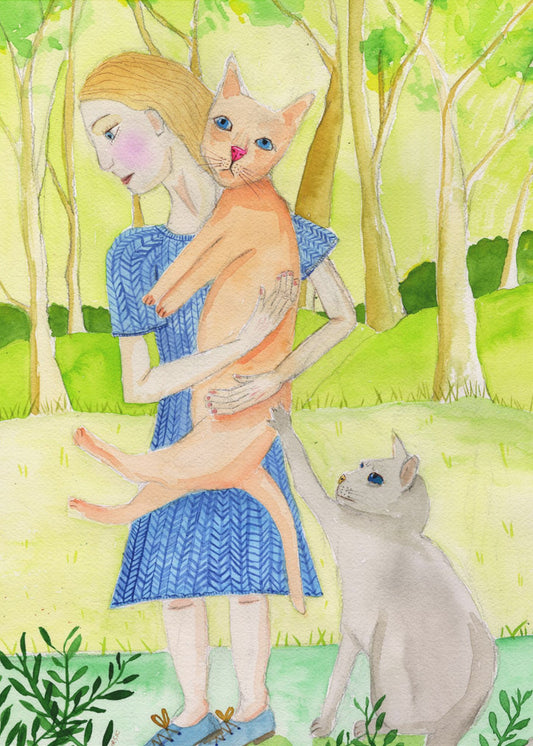 Lady with the orange and grey cat. | Poster