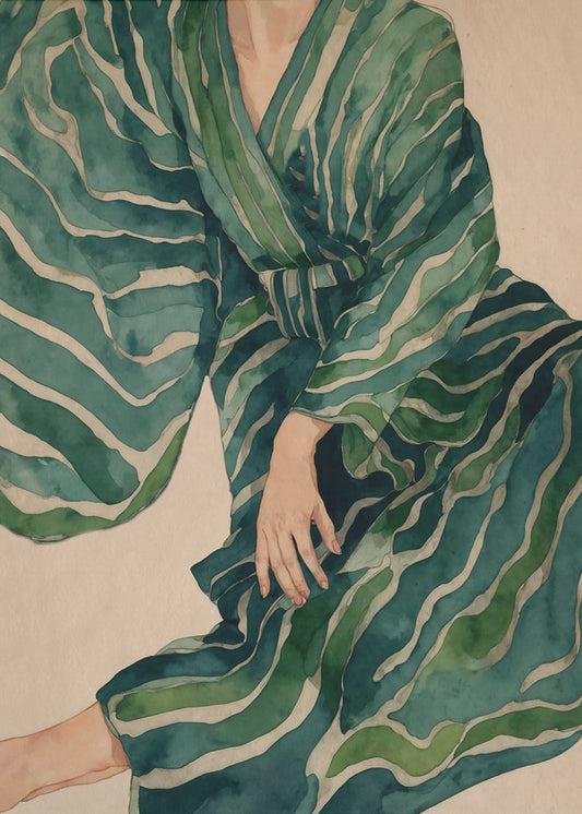 Green Kimono Flow | Canvas