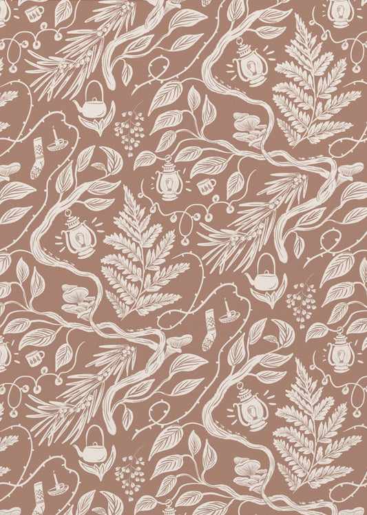 Cabincore Scene Pattern - Mocha Mousse | Canvas