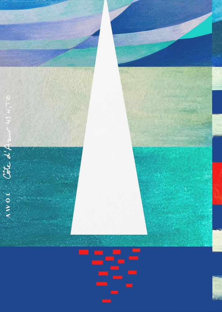 Abstract Sailboat On The French Riviera, Colourful Côte d&#039;Azur Art Print | Poster