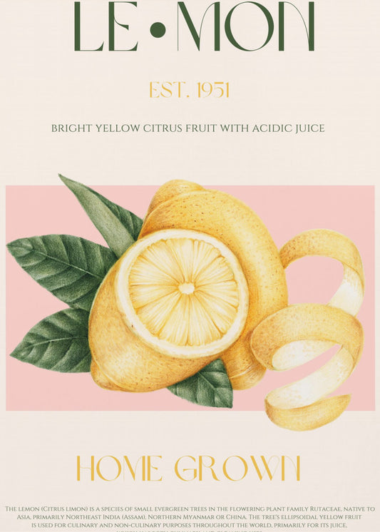 Vintage Style Sliced Lemon With Leaves | Canvas