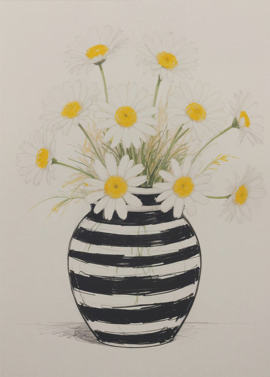 Striped Vase Daisies | Poster