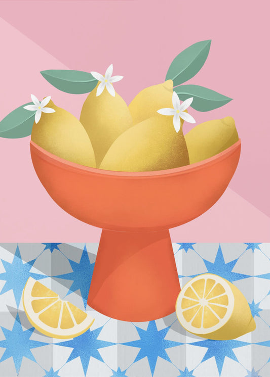 Lemons in a Red Pedestal Bowl | Canvas